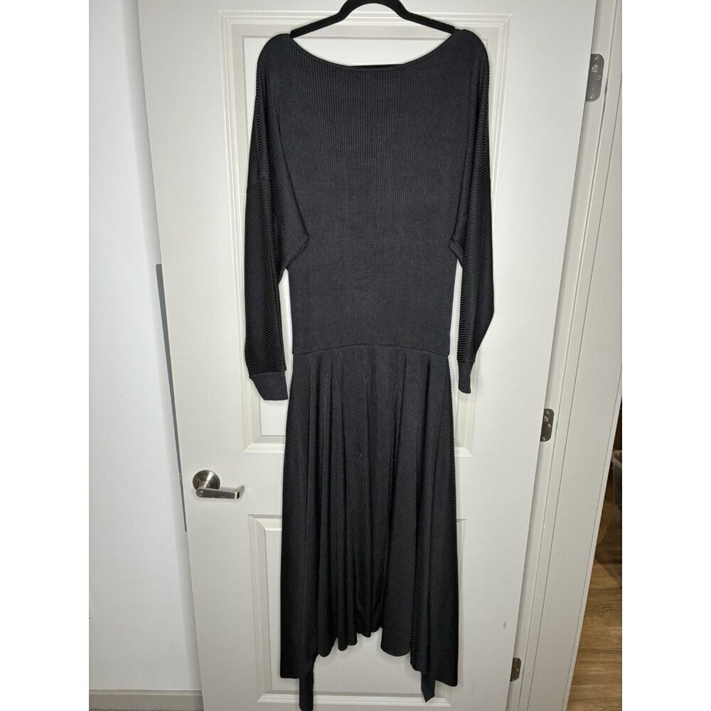 Free People NWT Ribbed Maxi Long Sleeve Black High Low Dress Size Large - Picture 6 of 10